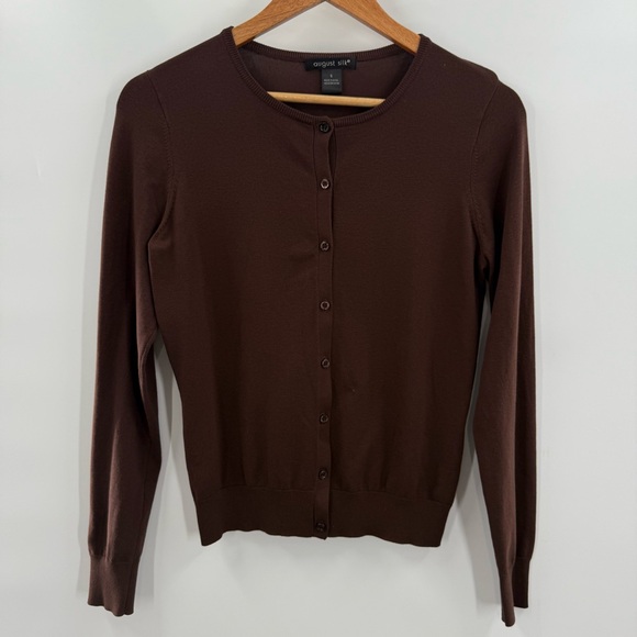 August Silk Lightweight Silk Blend Button Front Cardigan Chocolate Brown Size S - Picture 1 of 8